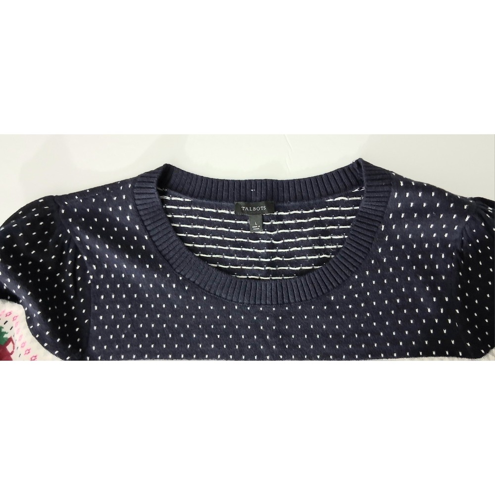Talbots Sweater Women's Size Large Fair Isle Puff Shoulder Christmas Tree Truck - Picture 6 of 9
